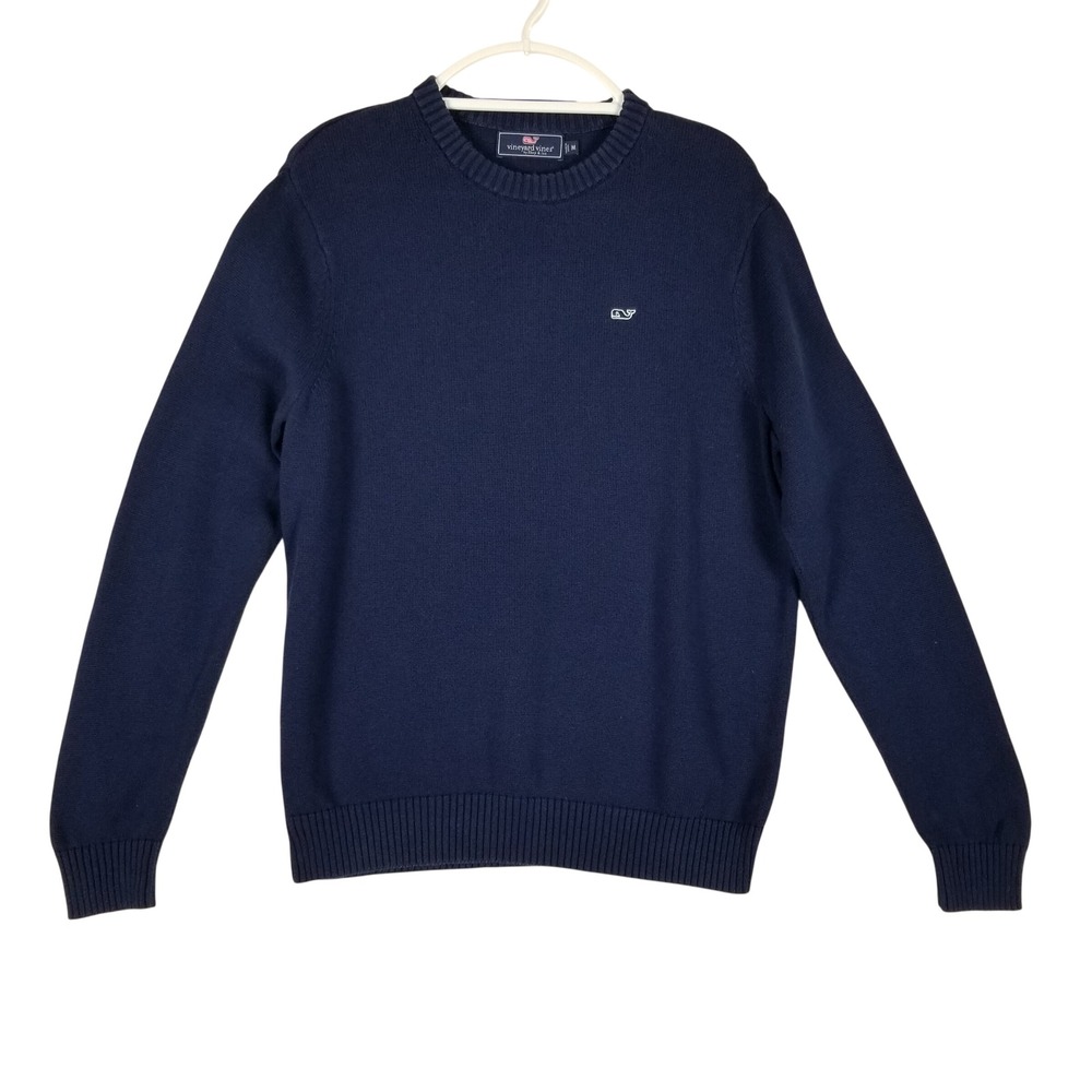 Vineyard Vines Crewneck Sweater Mens Medium Navy Blue Cotton Whale Logo